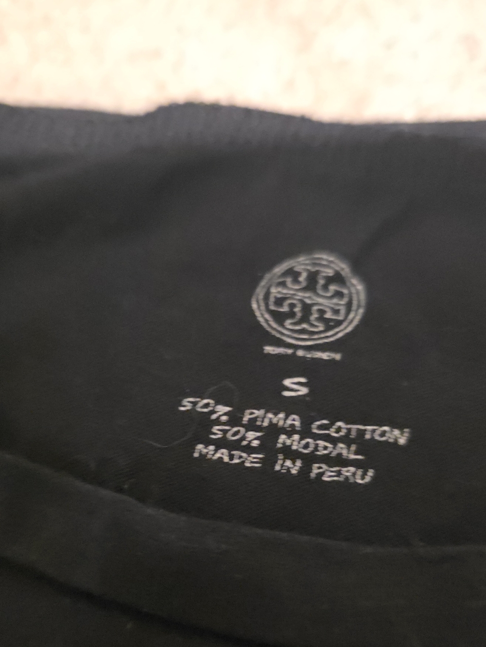 Tory Burch Black Short Sleeve Tee with White Lacey Logo - Picture 3 of 4